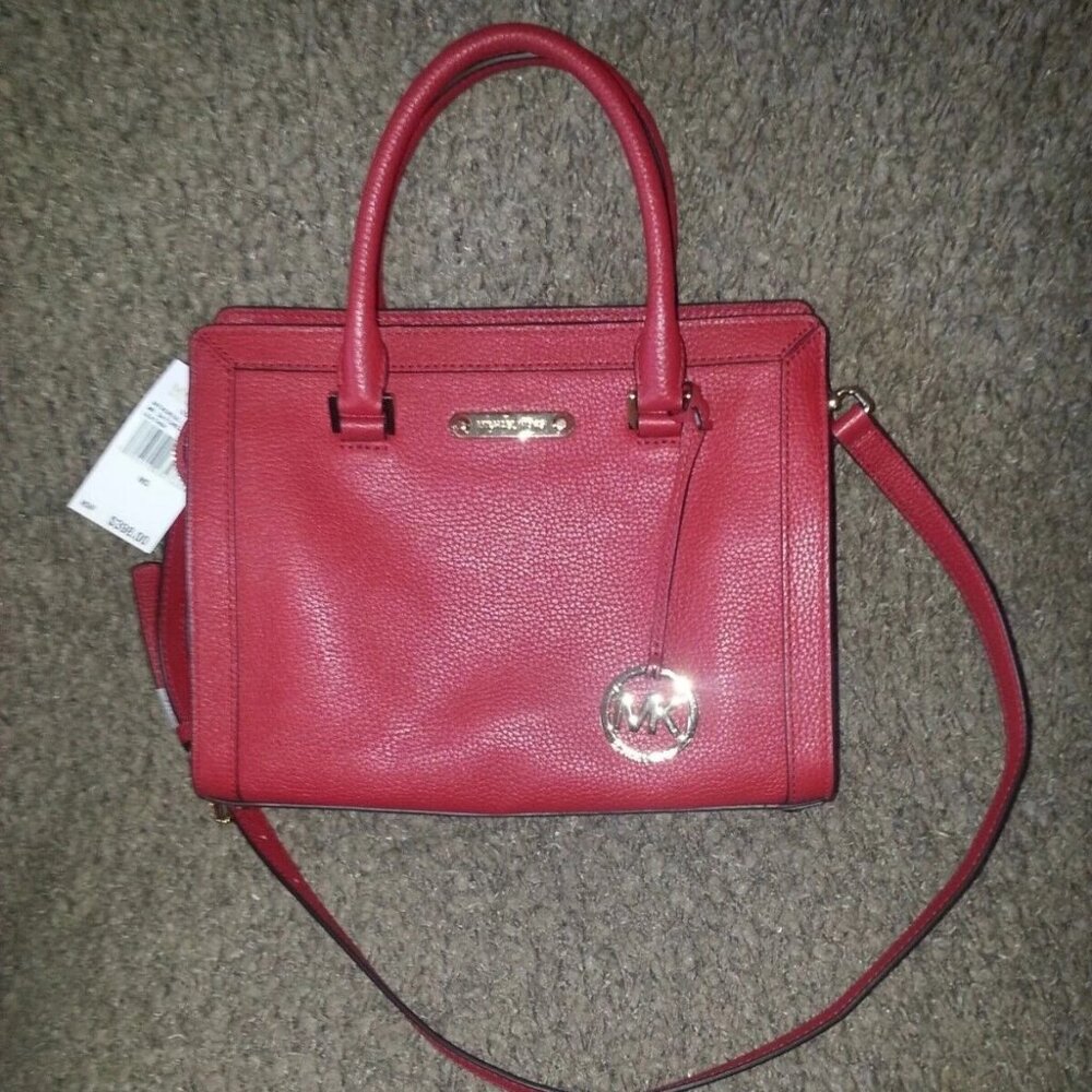 MICHAEL KORS-Collins-Red Leather Satchel w/Shoulder Strap-NEW WITH TAGS